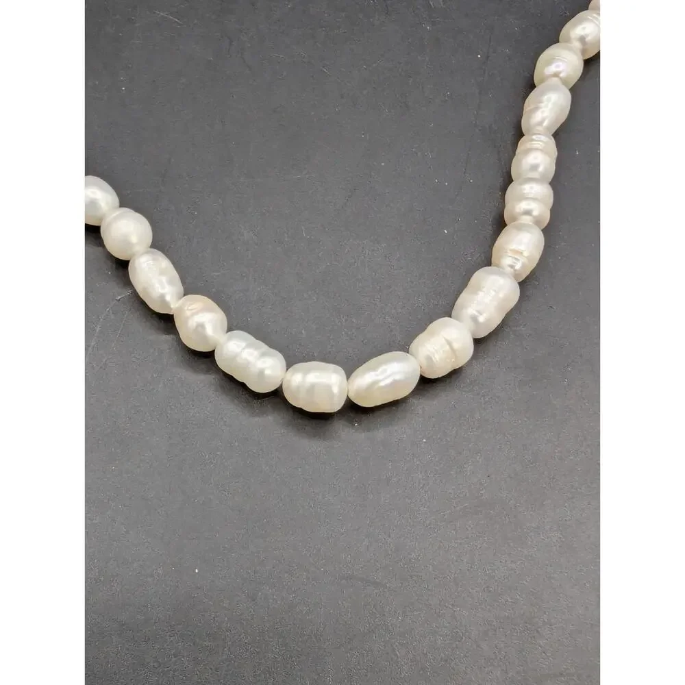 Vintage Genuine Freshwater Rice Pear Necklace & Stretch Bracelet Set 24